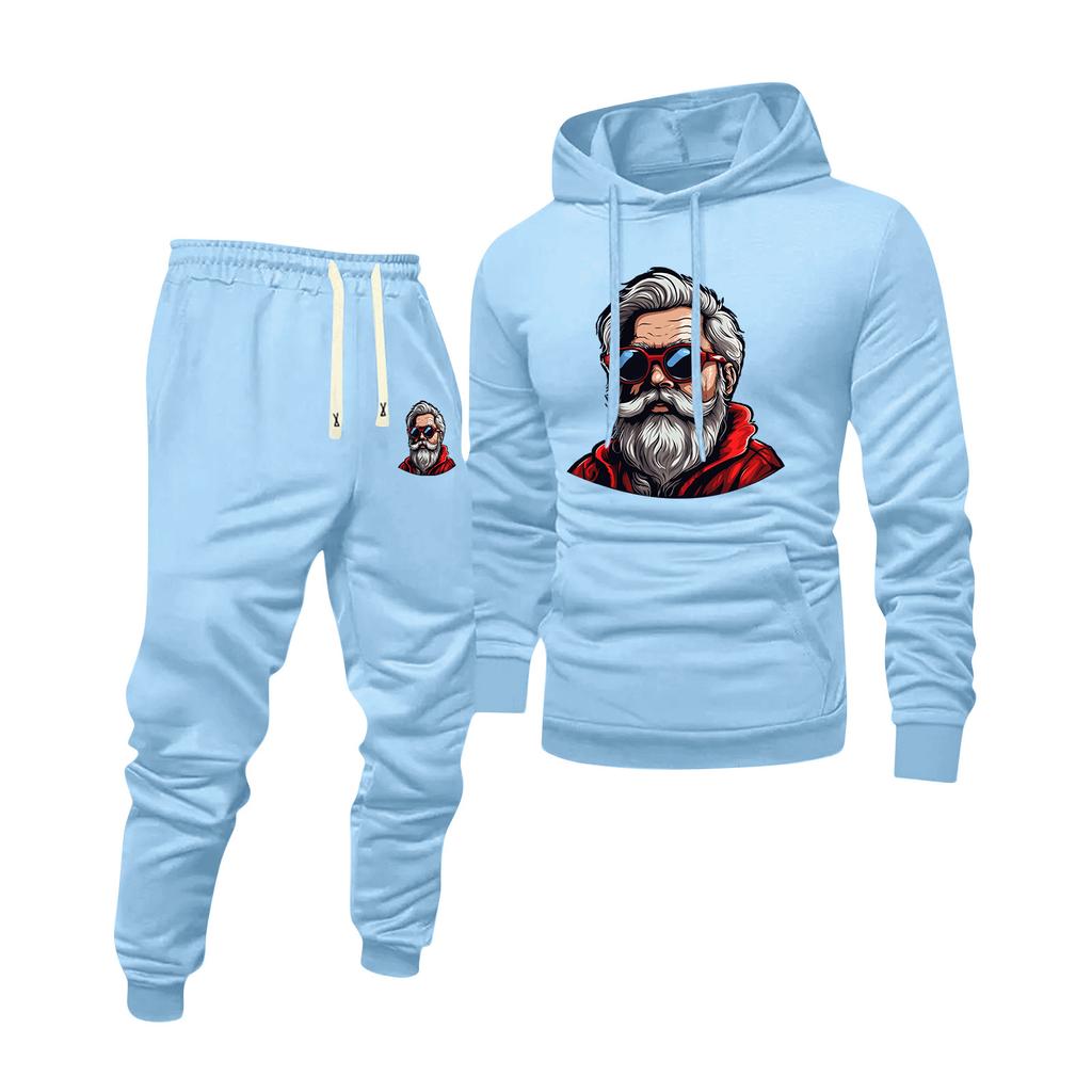 Men's Printed Hooded Sweatshirt And Sweatpants Casual Sports Suit