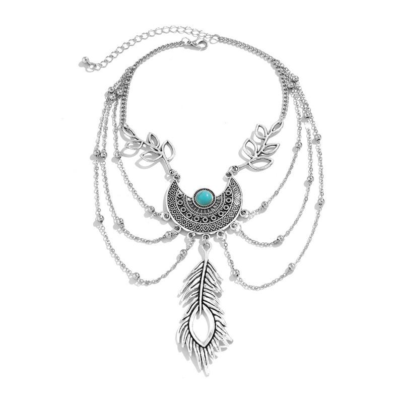 Braccialetto con catena in metallo con nappa a foglia di piuma vintage per donne e ragazze, bracciale punk bohemien