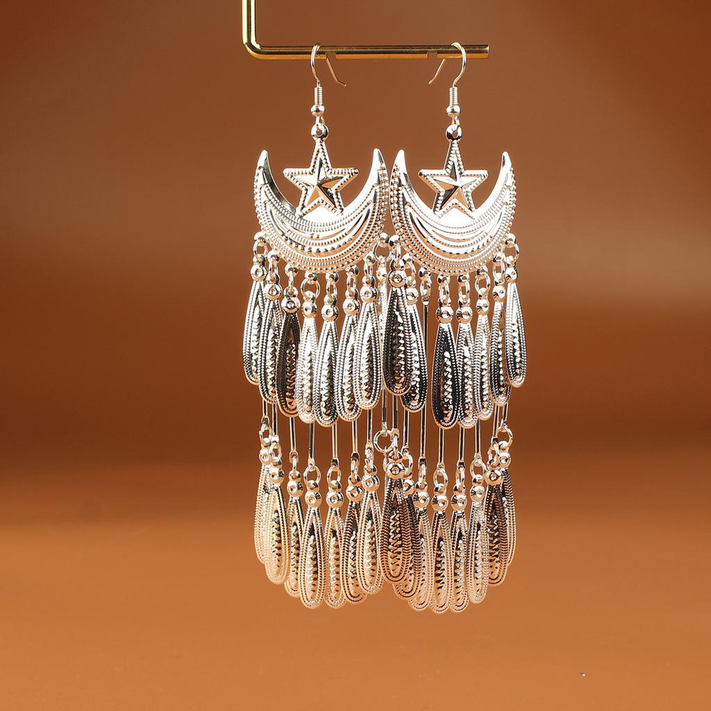 Turquoise Earrings Bohemian Drop Ear Earrings with Tassels, Geometric Alloy, Retro Style, Boastful Ear Accessories