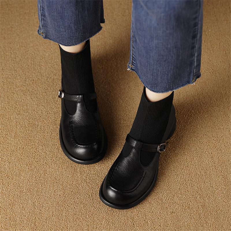 Fashion New Autumn Genuine Leather Women Boot Fashion Round Toe Boots for Women Short Boots Botines Mujer Chunky Heels Skinny Boots