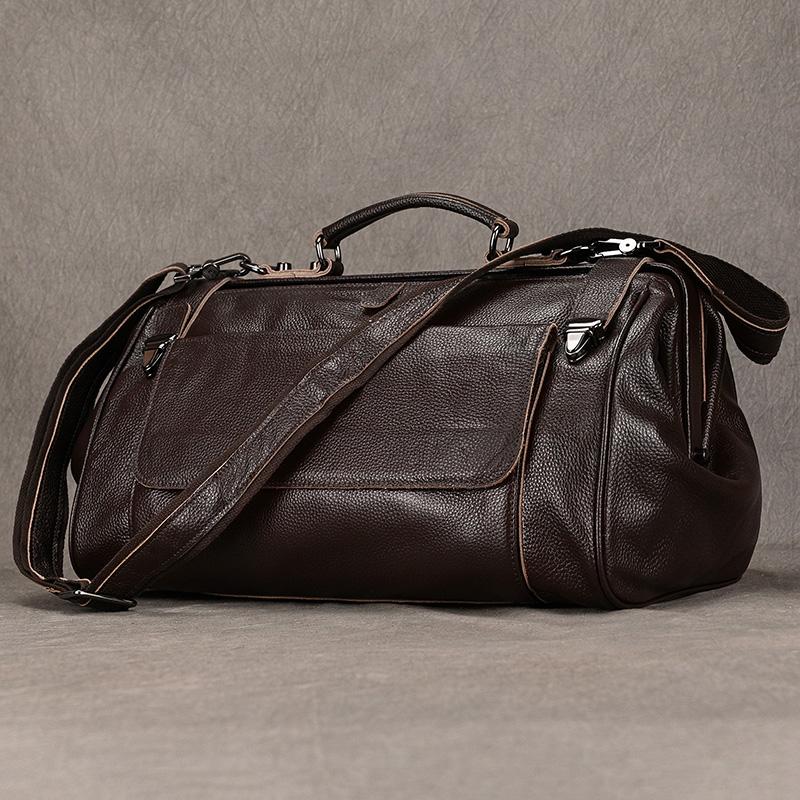Luxury Style Leather Genuine Leather Carry On Luggage Bag Real Cowskin Travel Hand Bag Baggage Bag For Men Women Weeek Duffle