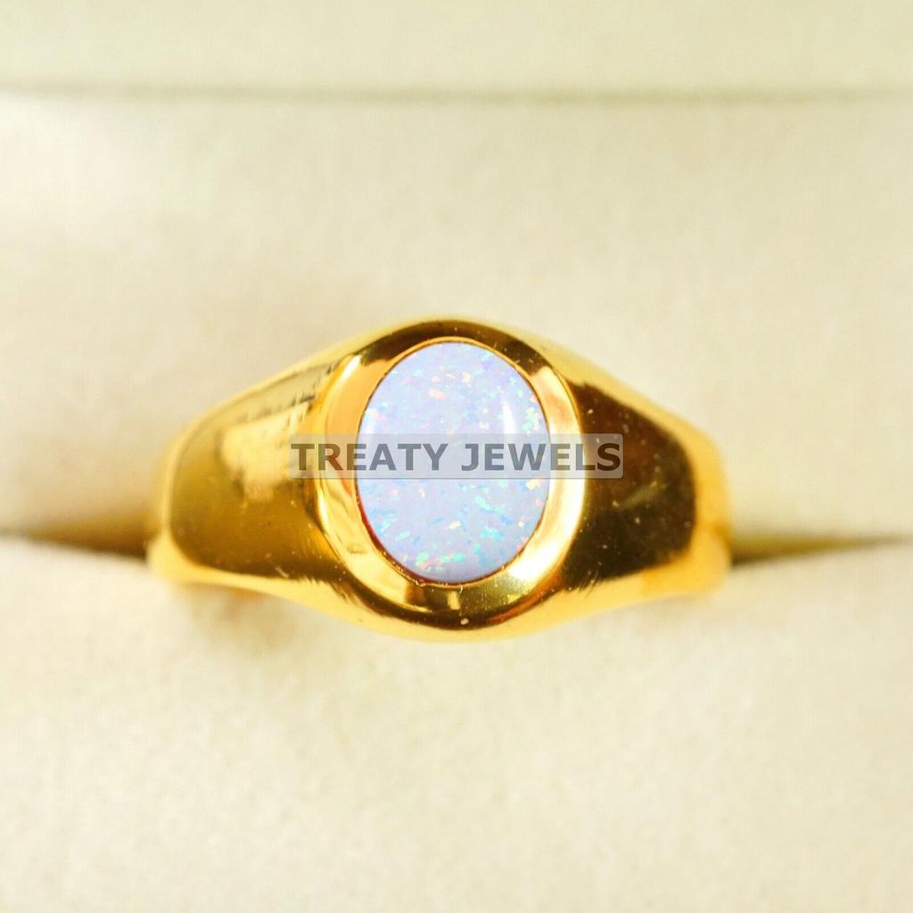 Opal Oval Cut With 925 Sterling Silver Gold Plated Ring For Men's #B366 JL375682065238