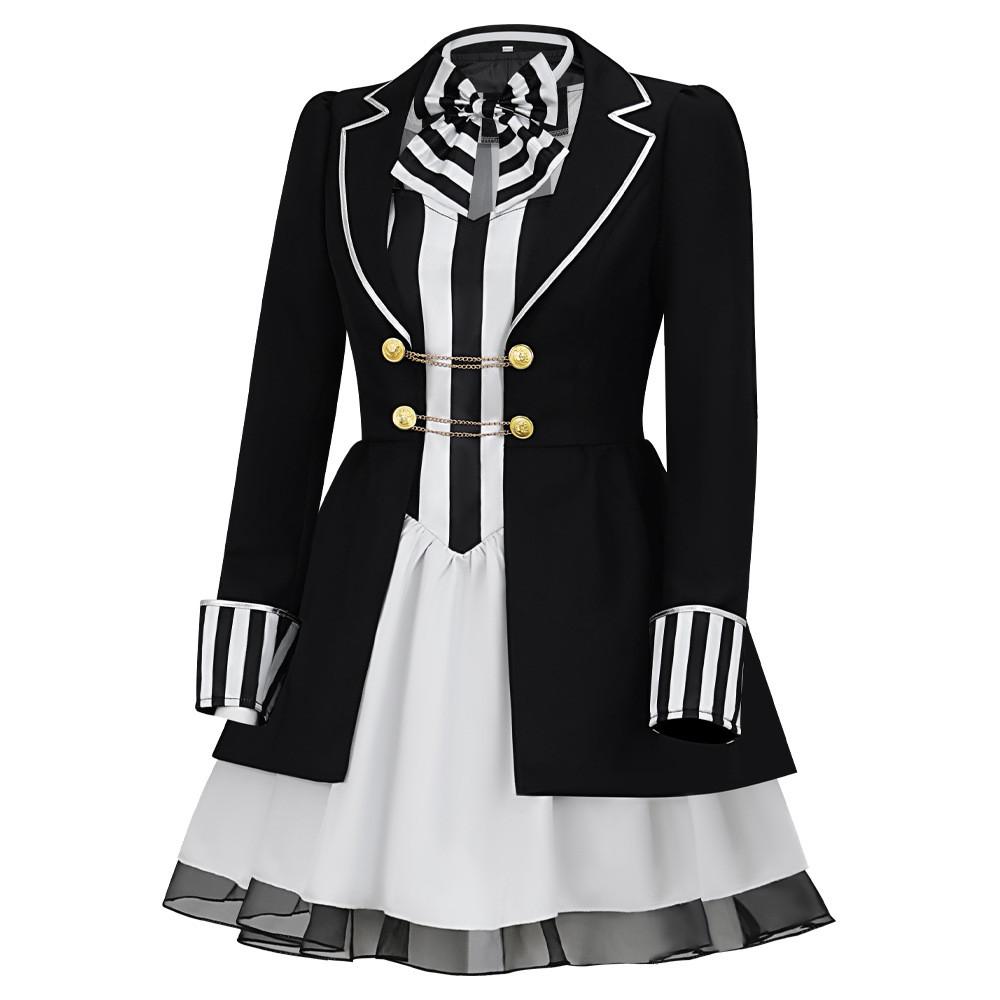 Cosplay Costume With Striped Collar And Gloves For Halloween Parties