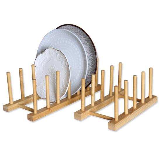 Kitchen Storage Rack Bamboo Anti-skid Plate Pot Lid Dish Bowl Drying Holder Organization Cutting Board Drainage Stand