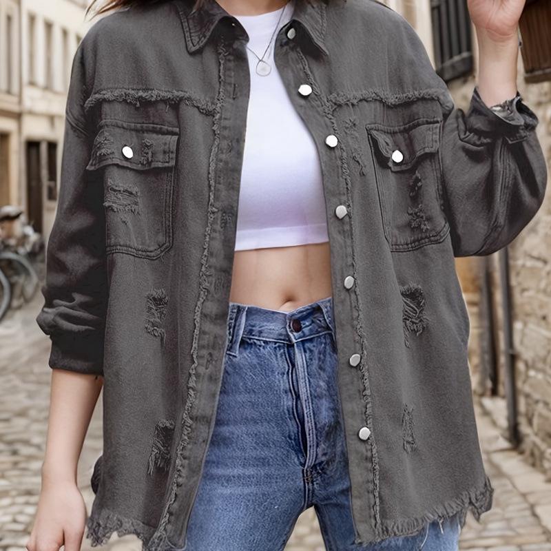 2026 Европейская и Американская Черная Повседневная Джинсовая Куртка XXL