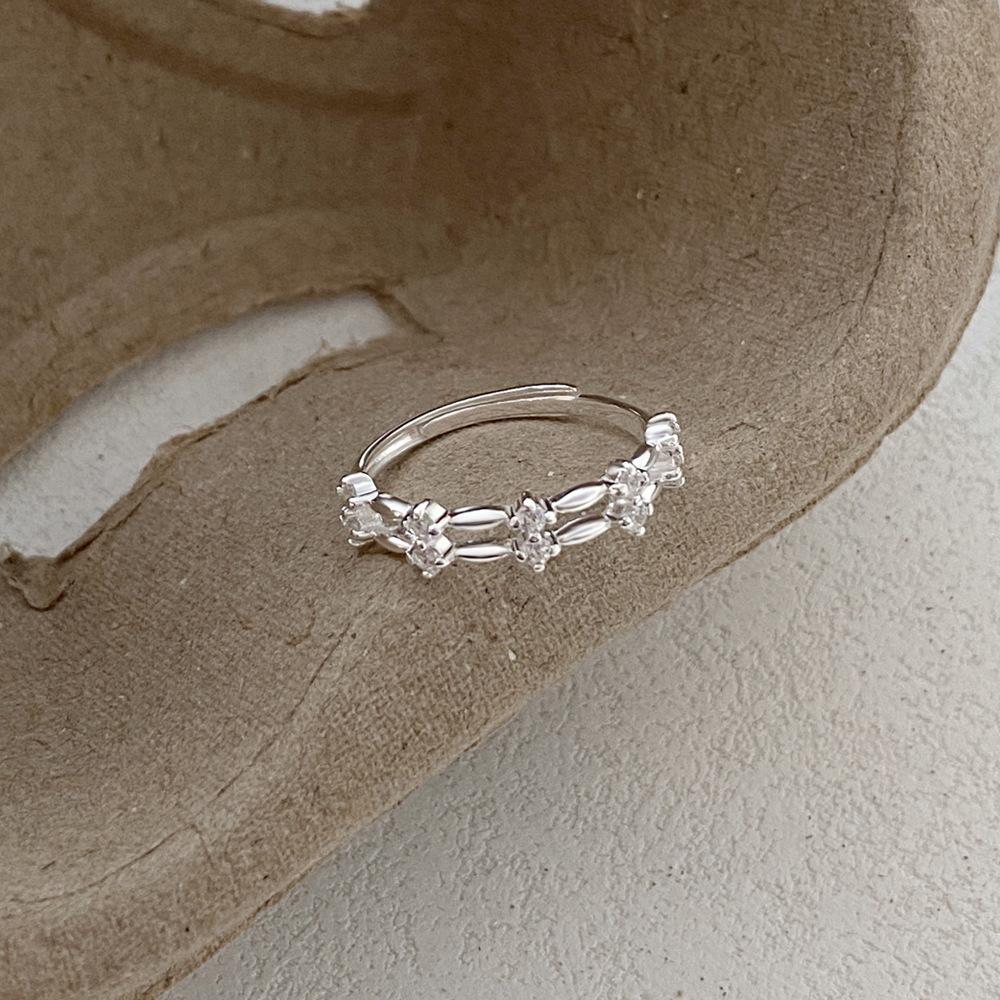 S999 Sterling Silber Zirkon Doppel-Schicht-Ring - Elegant, Vielseitig & Verstellbares Offenes Finger Design für Damen mit Hochwertigem Glanz.