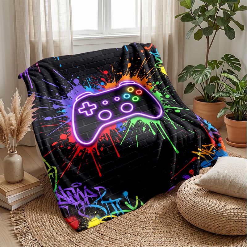 Neon Game Controller Design Theme blanket Lightweight Warm Flannel Blanket Decorative Throw Blanket for Home Decoration