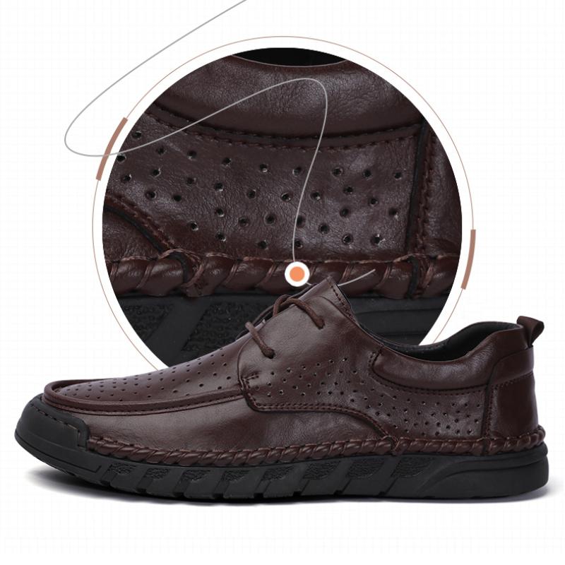 Zapatos de cuero huecos para hombre hechos a mano con cordones zapatos casuales planos zapatos para caminar
