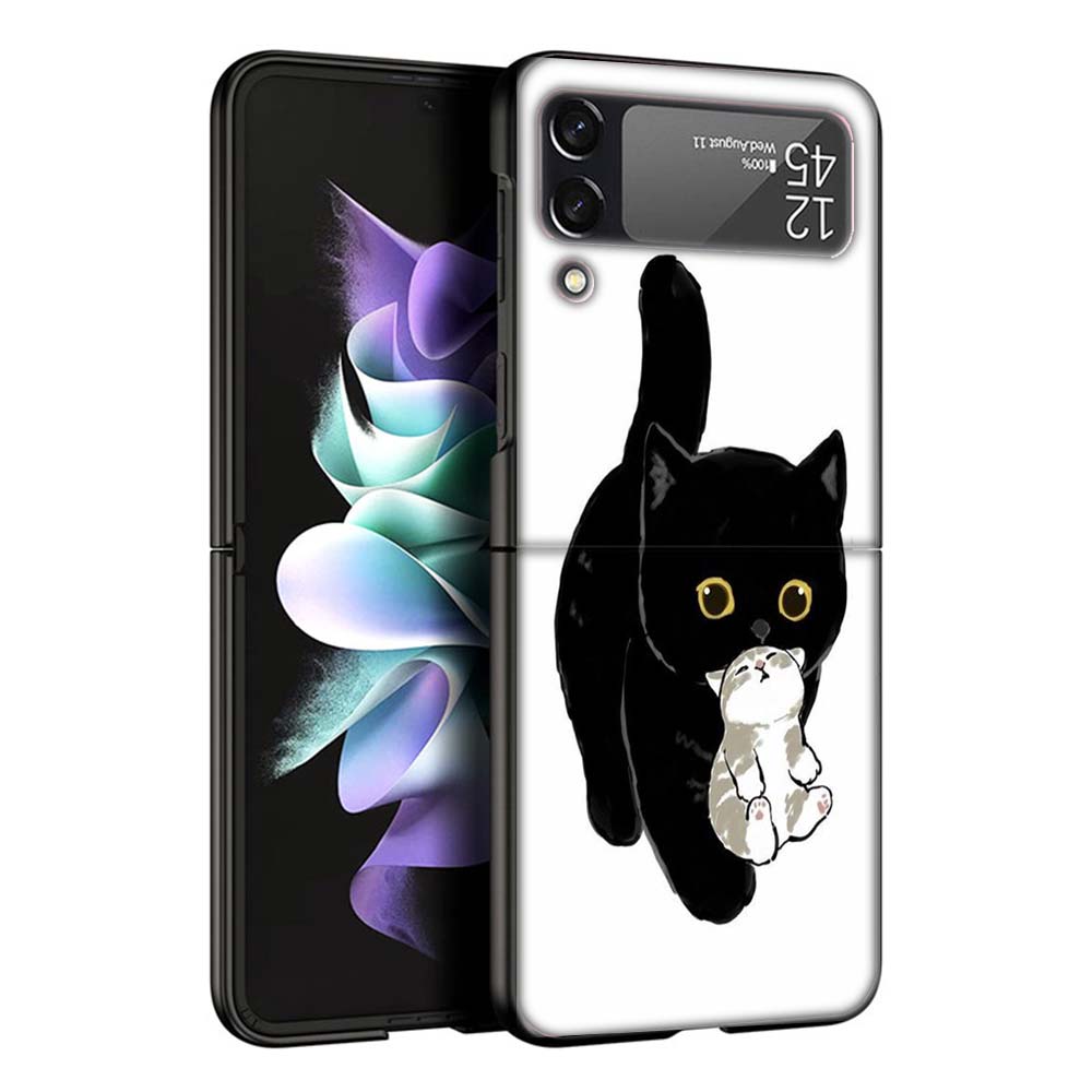 Cartoon Cute Black Cat Phone Case For Samsung Galaxy Z Flip7 Flip6 5G Flip5 Flip4 Flip3 ZFlip 7 6 3 4 5 Shockproof Back Cover Ga
