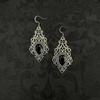 Imitation Gemstone Pendant Dangle Earrings Silver Tone Filigree Scroll Chic Jewelry for Women Festival Gift Accessory