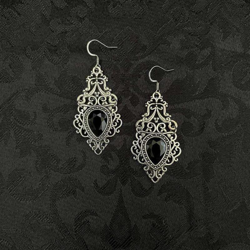 Imitation Gemstone Pendant Dangle Earrings Silver Tone Filigree Scroll Chic Jewelry for Women Festival Gift Accessory