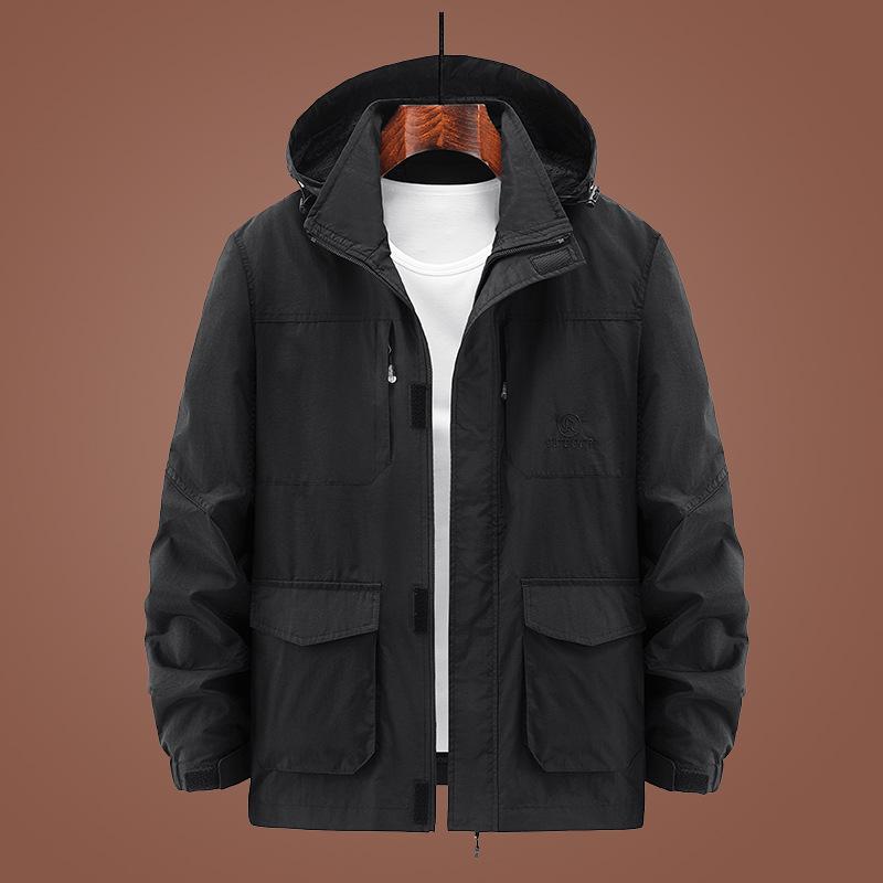 Men's Spring and Autumn Thin Loose Tooling Trench Coat Outdoor Large Size Multi-pocket Windproof Jacket
