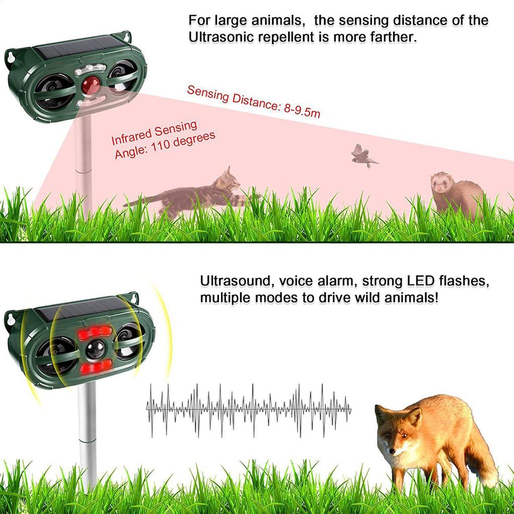 Solar Outdoor Animal Repellent Motion Sensor 5 Mode Scare Away Machine for Birds Cats Foxes Farm Garden Yard Backyard Camping