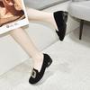Round Head Women's Autumn Square Buckle Rhinestone Shallow Mouth Flats Black Sheepskin Small Single Shoes Lazy Shoes