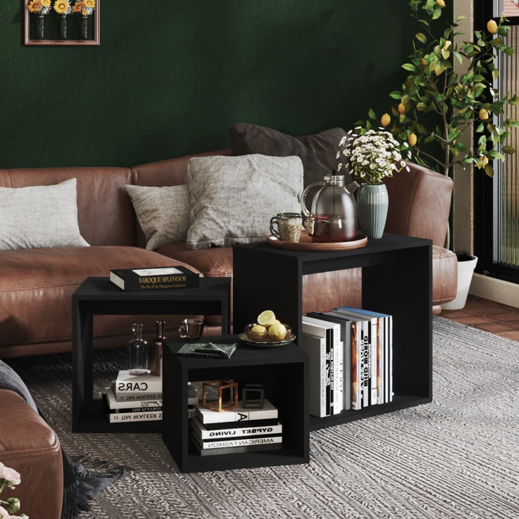 Nesting Tables Set 3 Piece Black Engineered Wood