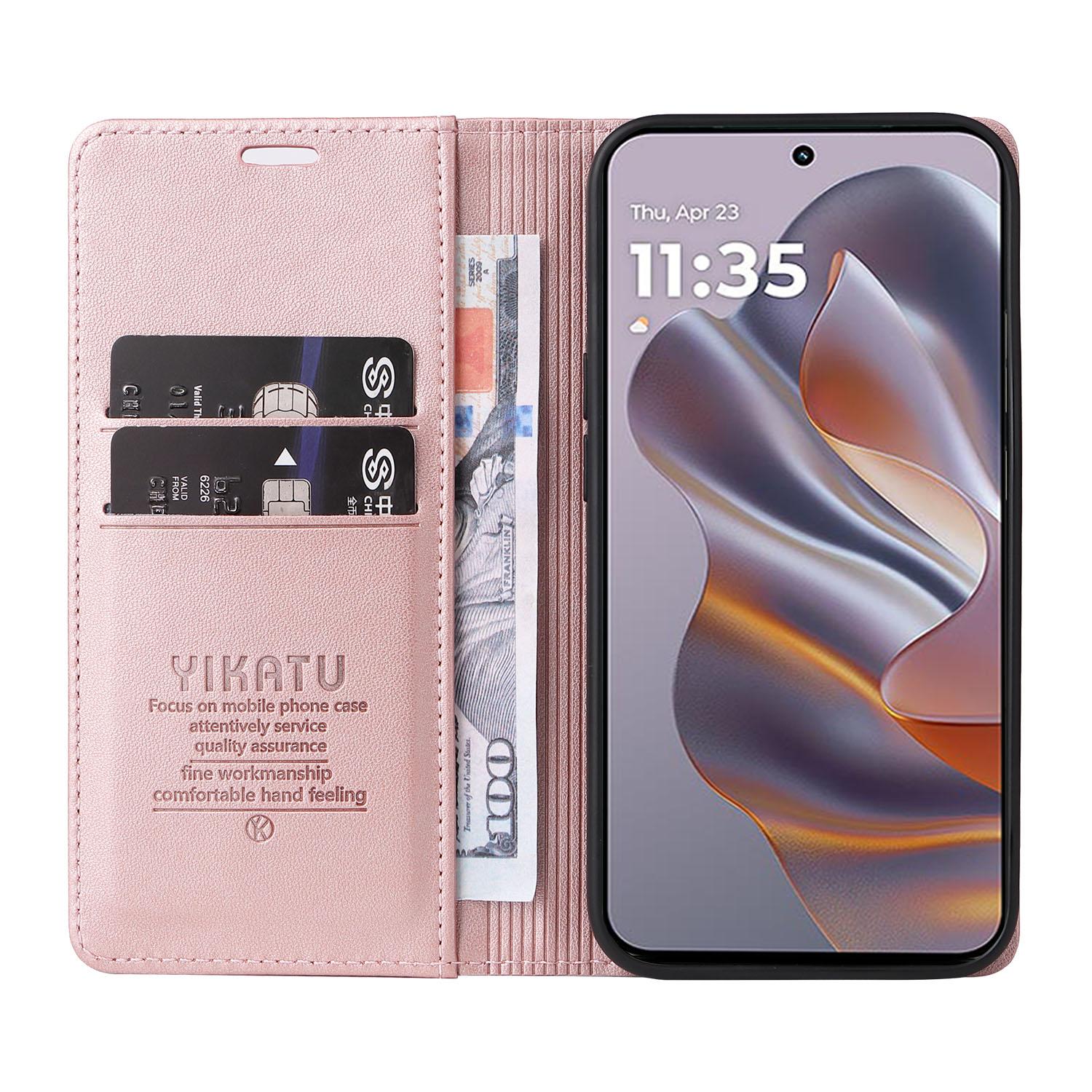 

YIKATU YK-001 For Motorola Edge 50 Neo 5G/Moto S50 5G/Thinkphone 25 5G Case Stand Leather Phone Cover Strong Magnetic Closure Rose Gold