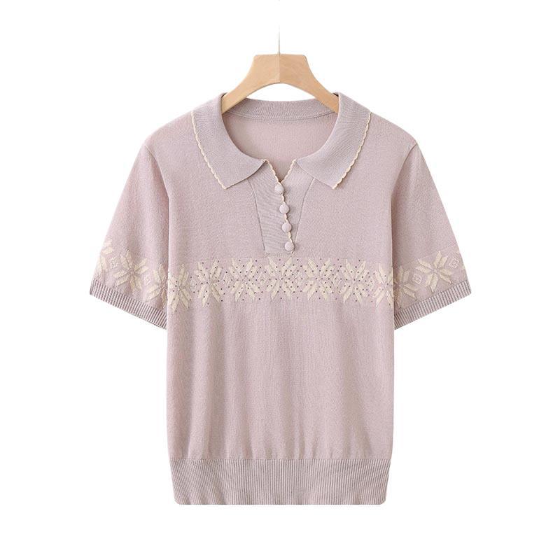 Mom's Stylish Ice Silk Lapel T-shirt - Summer Short-Sleeve, 50s/60s Retro Style for Middle-Aged Women (2026)