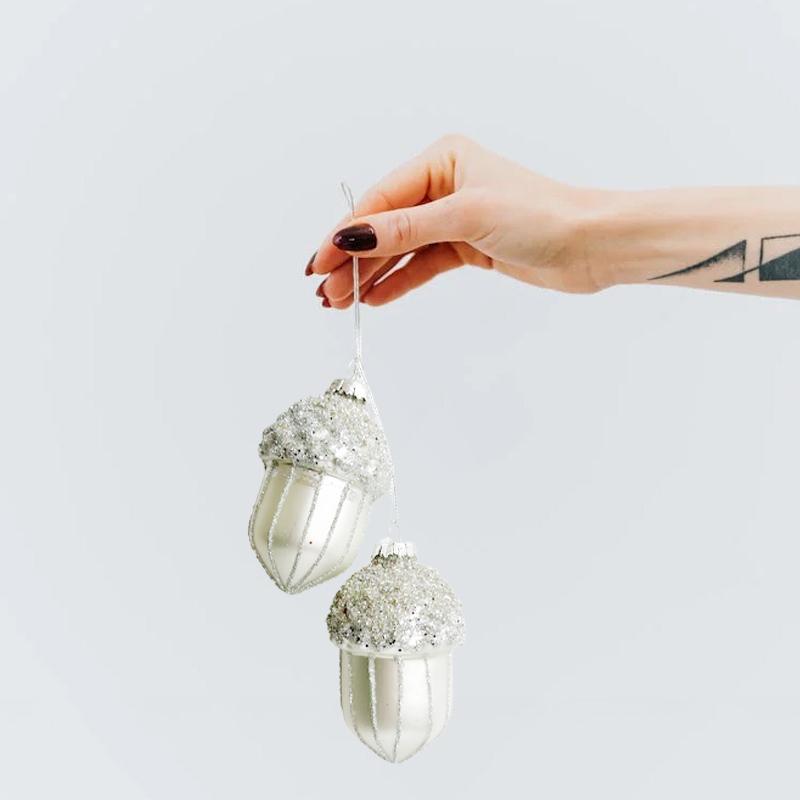 Acorns Silver Tinsel Christmas Tree Ornaments Hanging Glass Decorations Christmas Toys Xmas Gadget 2025 New Year Winter