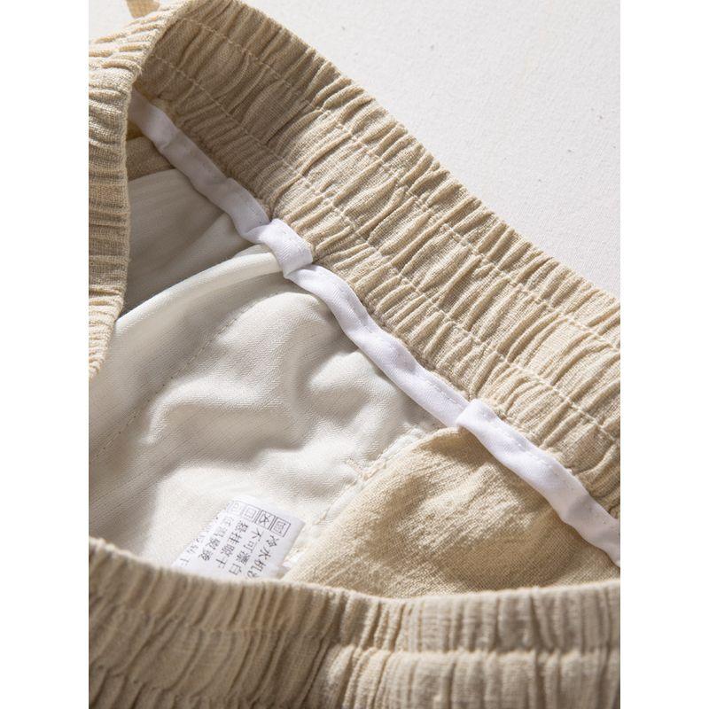 Cotton Linen Pants Men Summer Thin Breathable and Loose Straight-leg Casual Pants Men Plaid Chinese Style Draped Pants