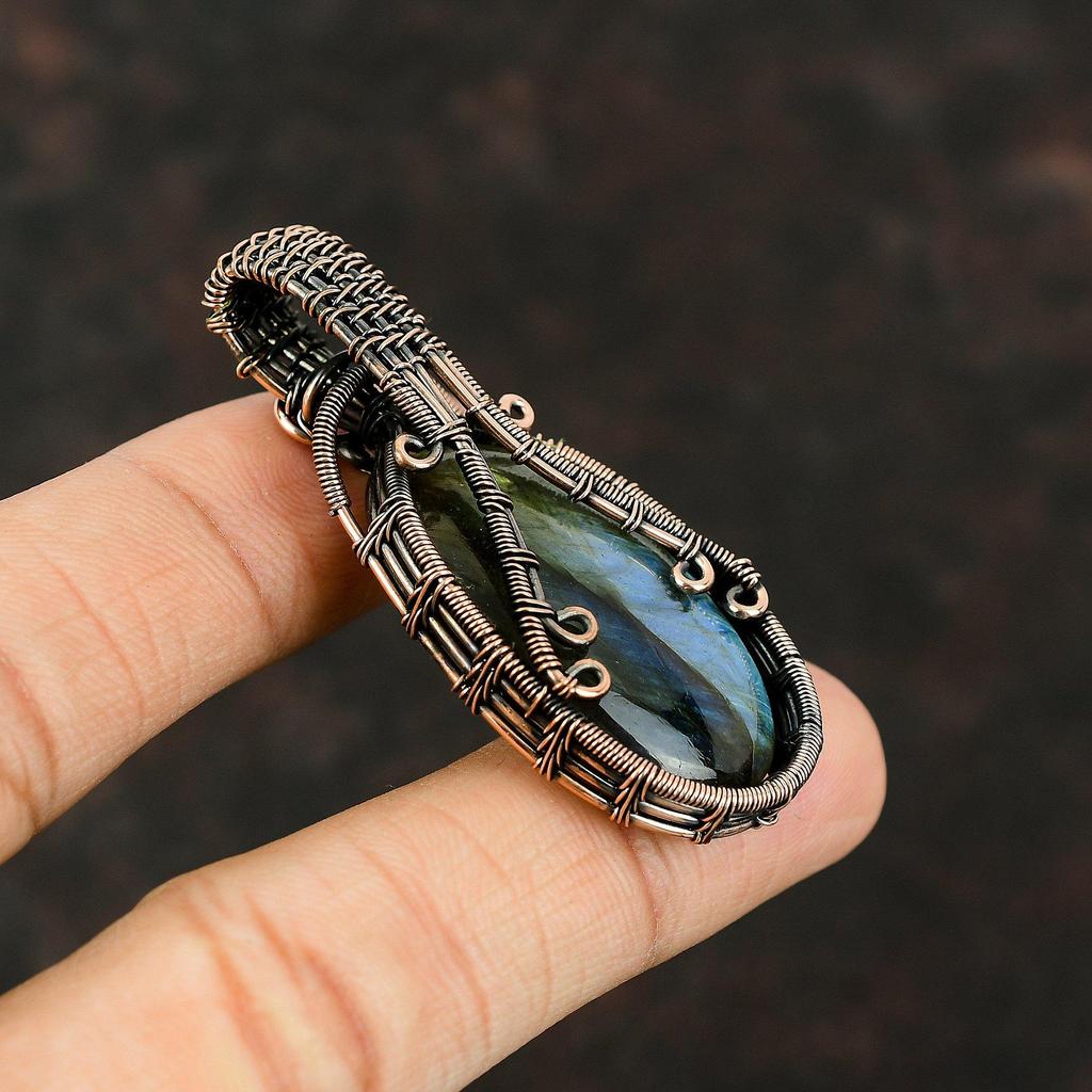 Labradorite Pendant Copper Wire Wrapped Pendant Handmade Pendant Gemstone Jewelry Birthday Gift For Her Copper Jewelry Labradorite Jewelry