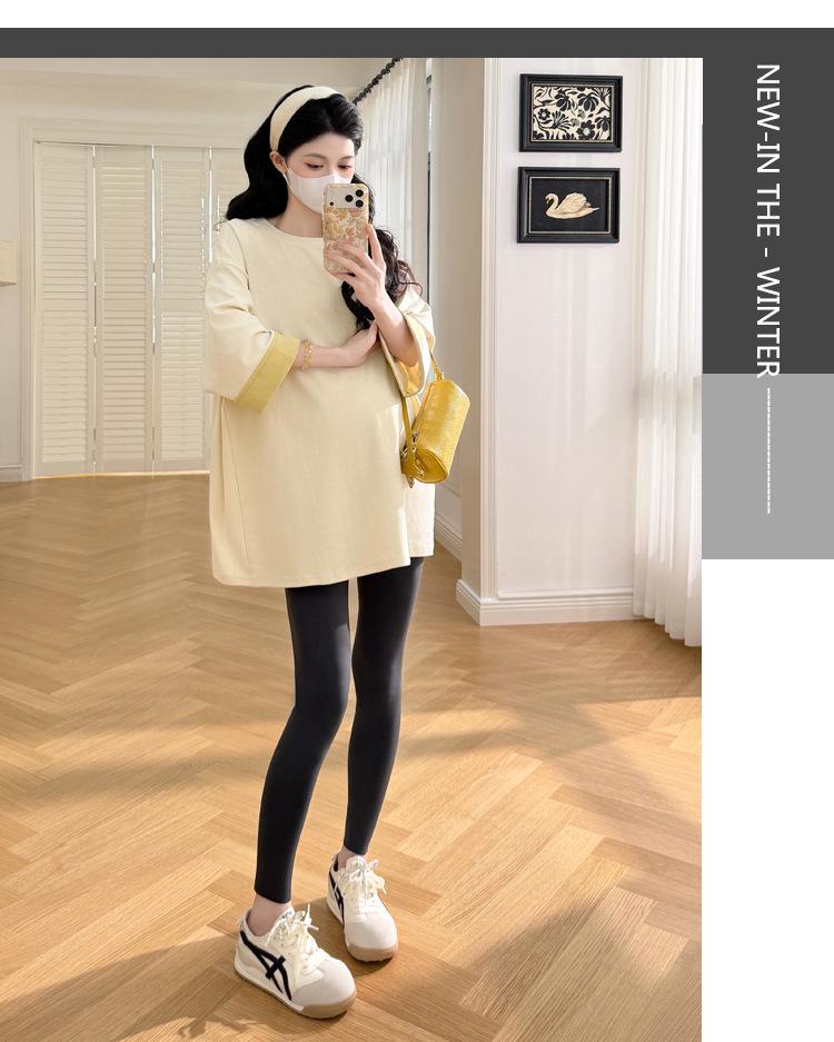 2025 Spring Fashion Plus Size Maternity T-Shirt: Trendy Loose-Fit, Casual, Three-Quarter Sleeve for Moms