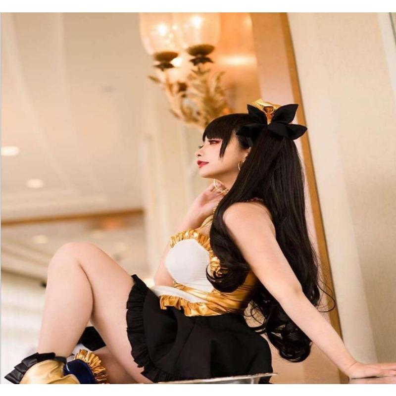 Anime Gioco Fate/Stay Night Rin Tohsaka Lunga Coda di Cavallo Riccia Castana Resistente al Calore Capelli Costume Cosplay Parrucca