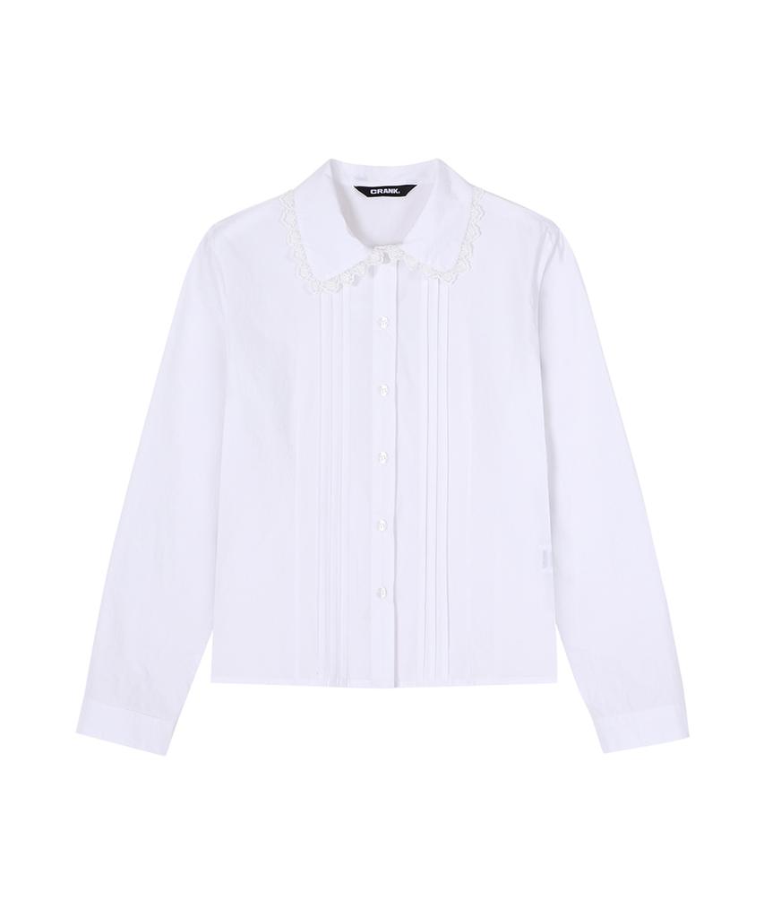 CRANK Pintuck Lace Long Sleeve Blouse_White