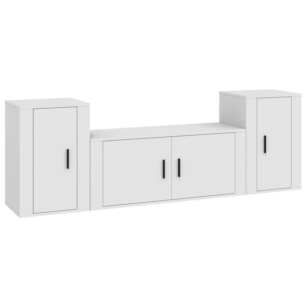 3 Piece TV Cabinet Set White Particleboard