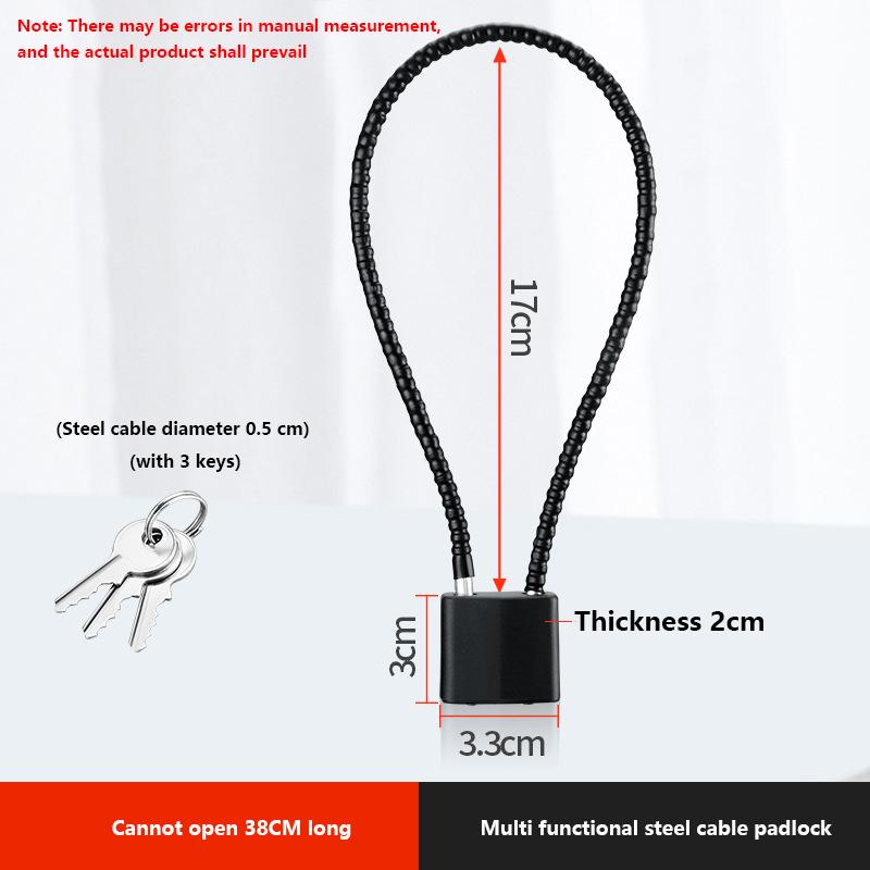 

28/38 см защитный противоугонный тросовый навесной замок с 3 ключами портативный уличный пластиковый стальной тросовый замок с ключом чёрный