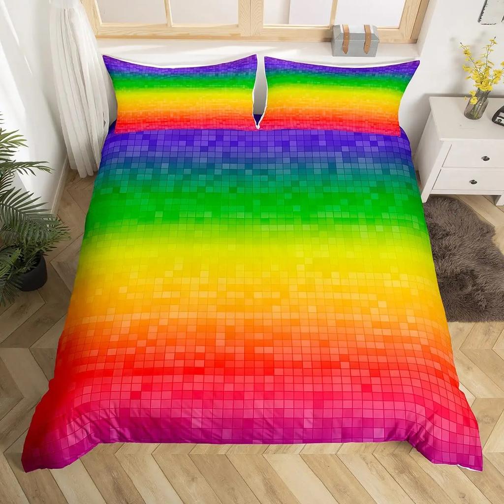 Visual Space Bedding Set Abstract Geometric Duvet Cover Set Colorful Art Comforter Cover Geometry Bedspread Cover Full King Size