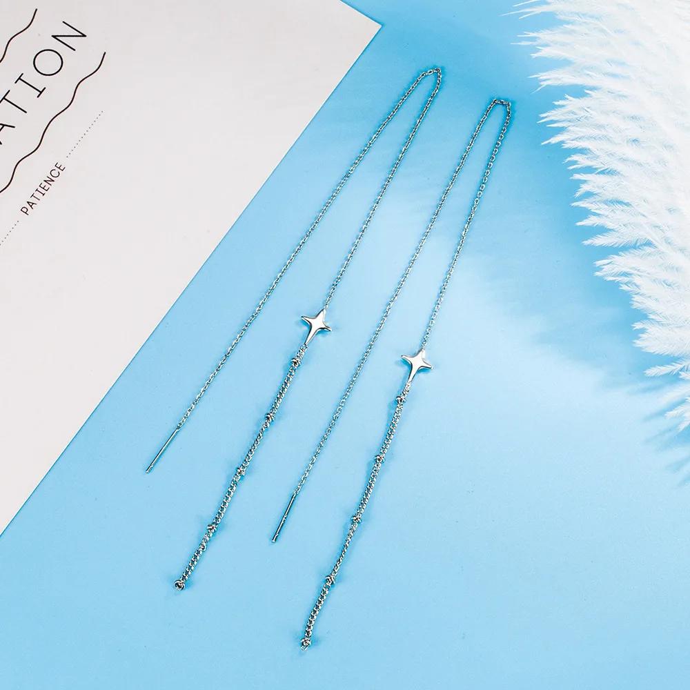 Vintage  Sterling Silver Bar Long Thread Tassel Drop Earrings for Women Glossy Star Star Earring Fashion  2025 New