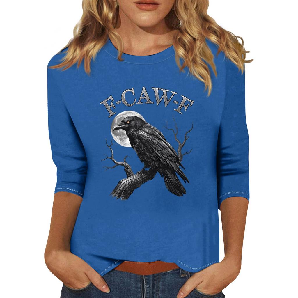 Women's Fashion Casual Three-Quarter Sleeve Printed  Neck T-Shirt Top