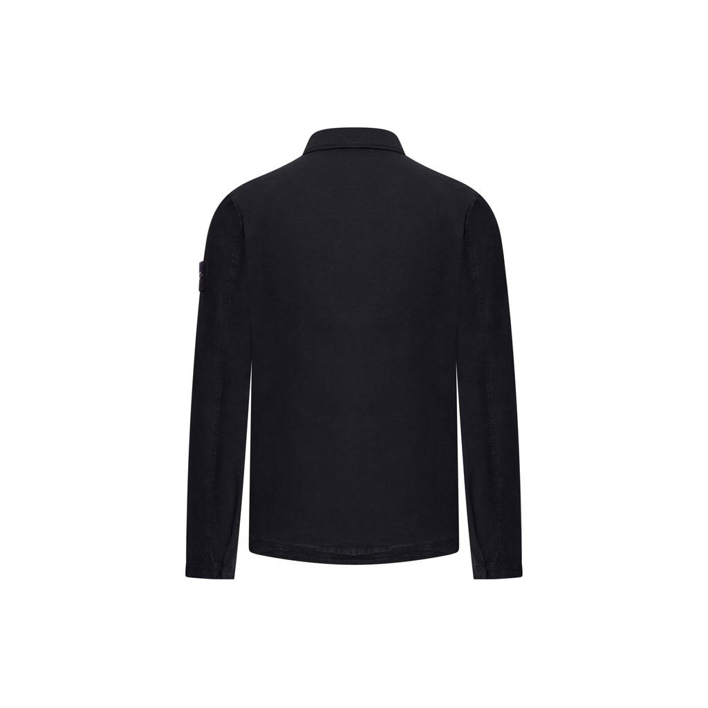 STONE ISLAND Ss24 Pocket Washed Distressed Brushed Cotton Pointed Collar Two-Way Zipper Shirt Jacket Men Jacket Black 8015119WN-V0120