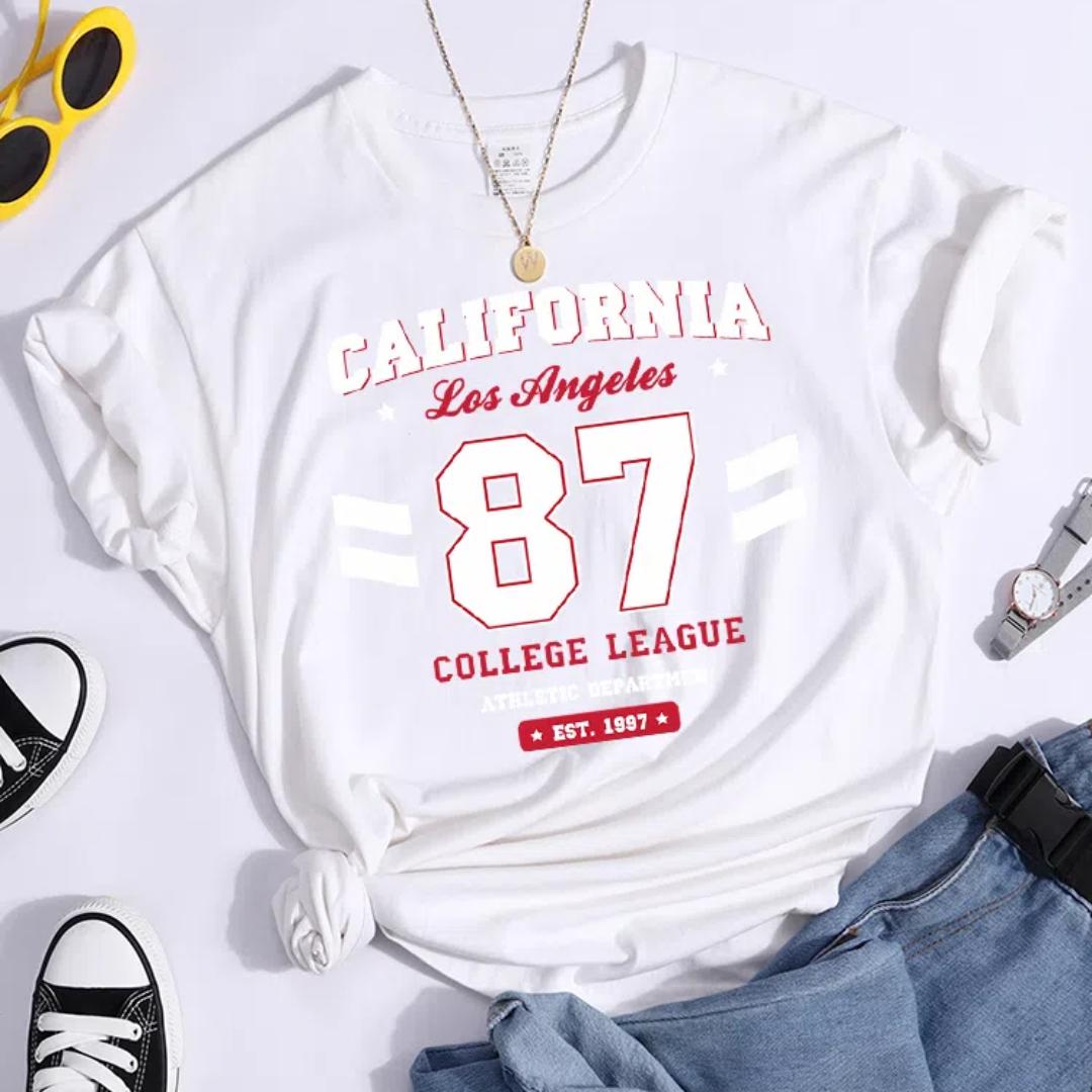 

Лос-Анджелес, Каліфорнія, вулична футболка з літерами, вільна футболка з круглим вирізом, хіпстерські футболки Harajuku, модна жіноча футболка L