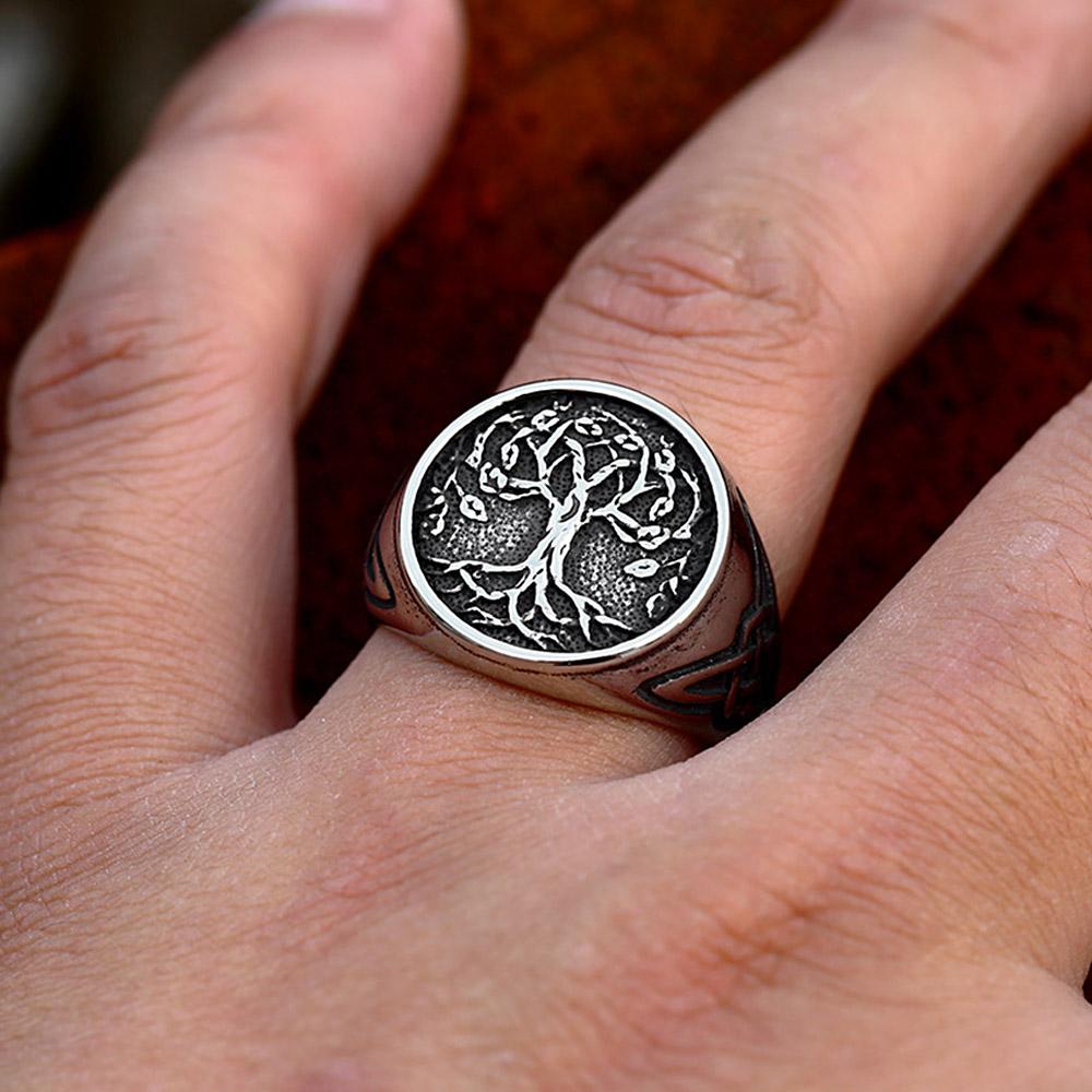 Fashion Vintage Viking Carved Tree of Life Ring For Men Women Stainless Steel Celtic Knot Rings Amulet Jewelry Gift Dropshipping