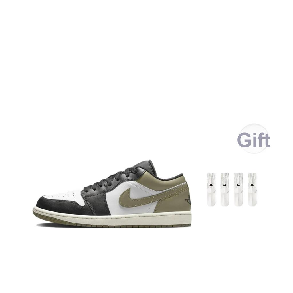Air Jordan 1 Low Black Toe Medium Olive Herren Sneaker Grün Weiß 553558-092