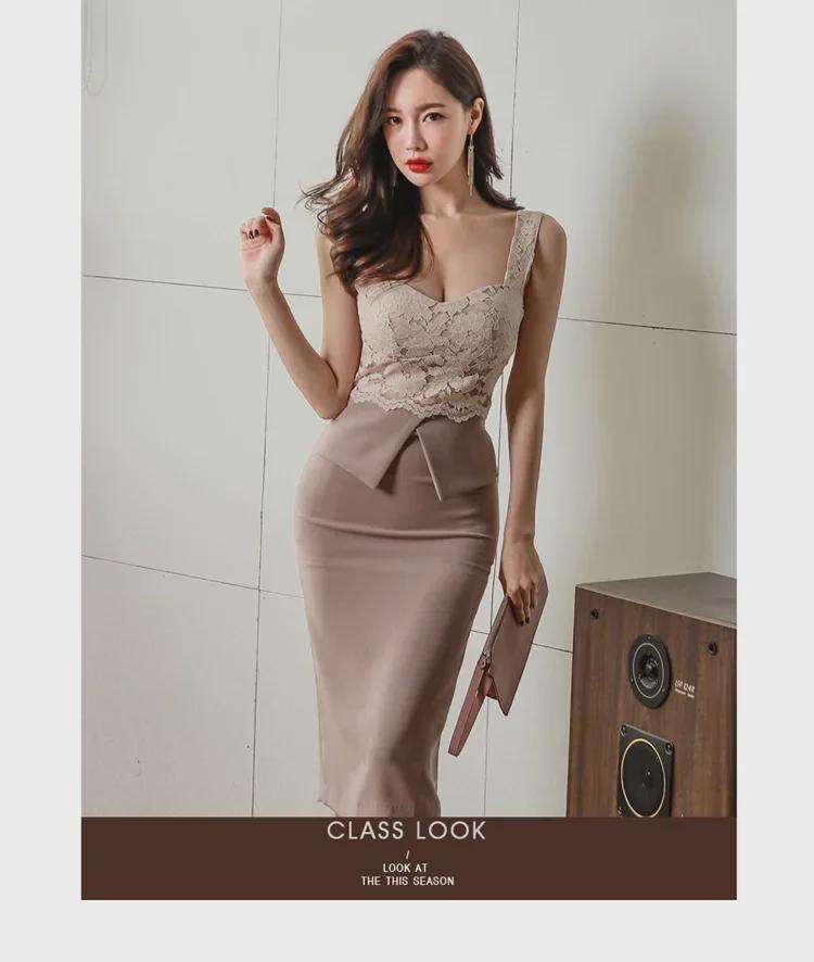 2019 Sommer Koreanisches Spitzen-Hosenträgerkleid – Slim Fit OL-Stil
