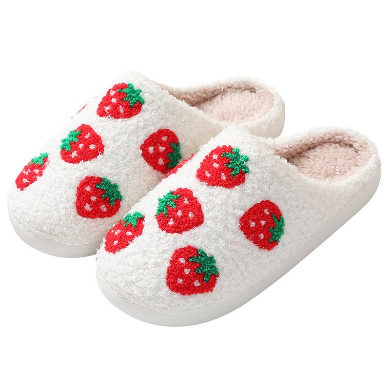 Winter Cute Smiley Face Strawberry Cotton Slippers Household Indoor Non-slip Warm Slippers Autumn and Winter Couple