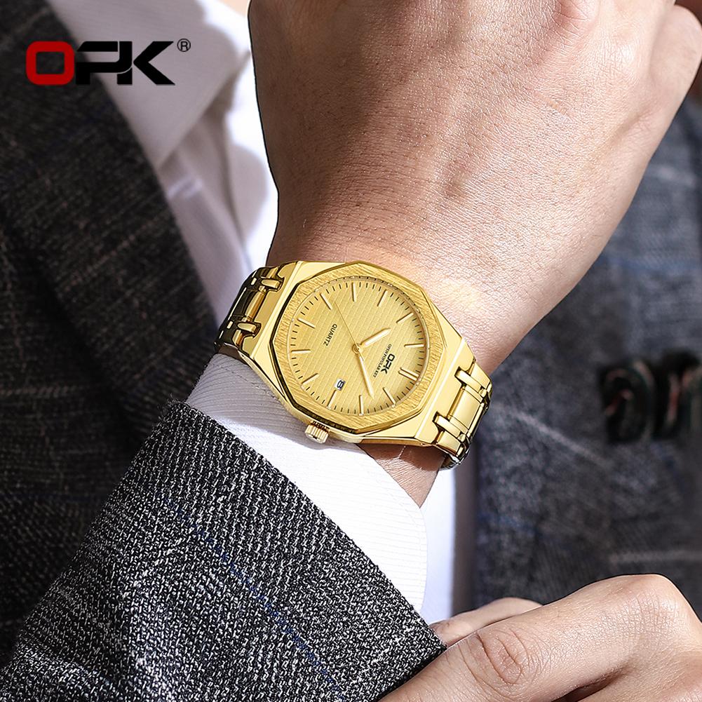 OPK Luxury Fashion Men's Quartz Watch Octagonal Waterproof Night Light Business Men's Calendar Watch