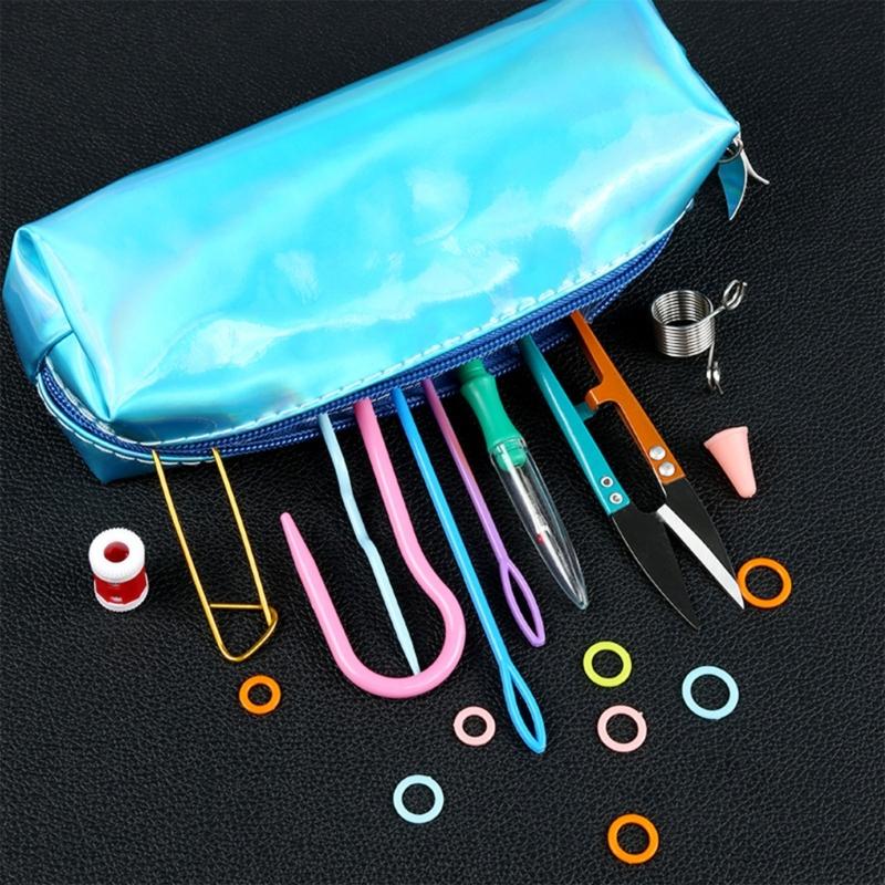 Colorful Knitting Crochet Hook Needle Clips Weaving Tools Kits with Storage Bag for Knit Scarf Sweater Sock DIY Knitting