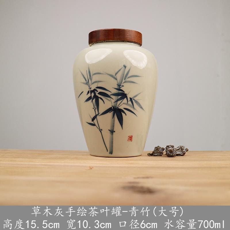 Creative Ceramic Tea Canister Hand-painted with Bamboo and Flowers Sealed Jar for Kitchen Food Nuts Herbal Storage Home Decor