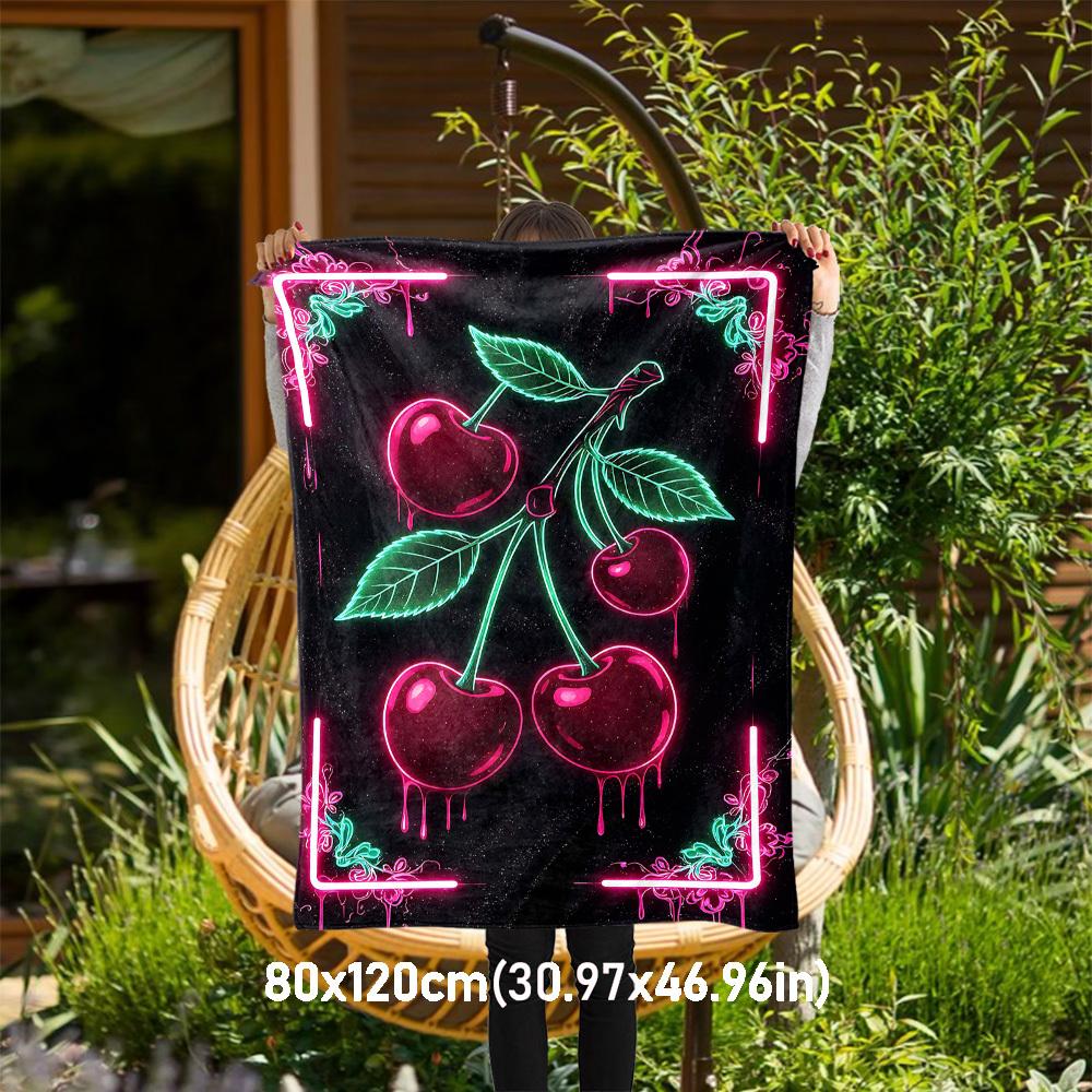 

1pc Cherries Neon Outdoor Flannel Blanket Soft Warm All-Season Throw for Sofa Bed Car Camping Office, Cozy Gift Idea1180S 80x120cm(31x47inch)