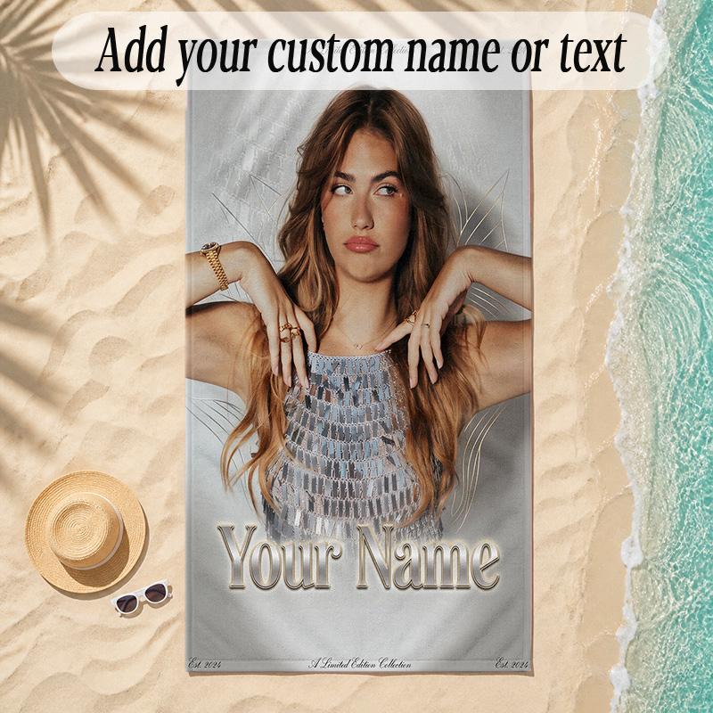 Beach TowelRoxy Dekker Custom Name Text Personalized Soft Towel for Beach Pool Indoor Home Decor Gift