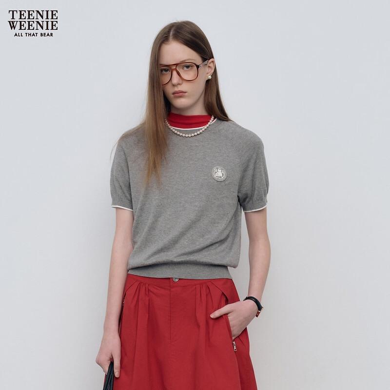 

Teenie Weenie Women s Bear Letter Short Sleeve Knit Sweater M