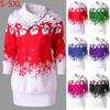Womens Christmas  Snowflake Print Buttons Tunic Long Sweatshirt Top