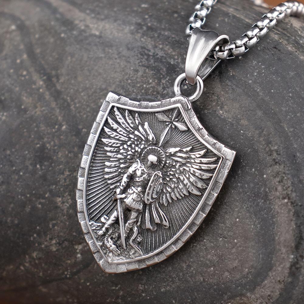 Fashion Simple Arch Angel St.Michael Men's Necklaces Stainless Steel Pendant Chain Amulet Vintage Women Jewelry Gifts