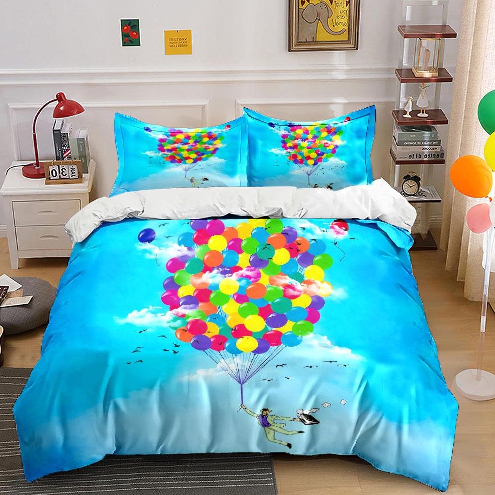 Colorful Balloon Adventure Set Soft Comfortable Duvet Cover Bedding Set Included 1*Duvet Cover & 2*Pillowcases, Gift