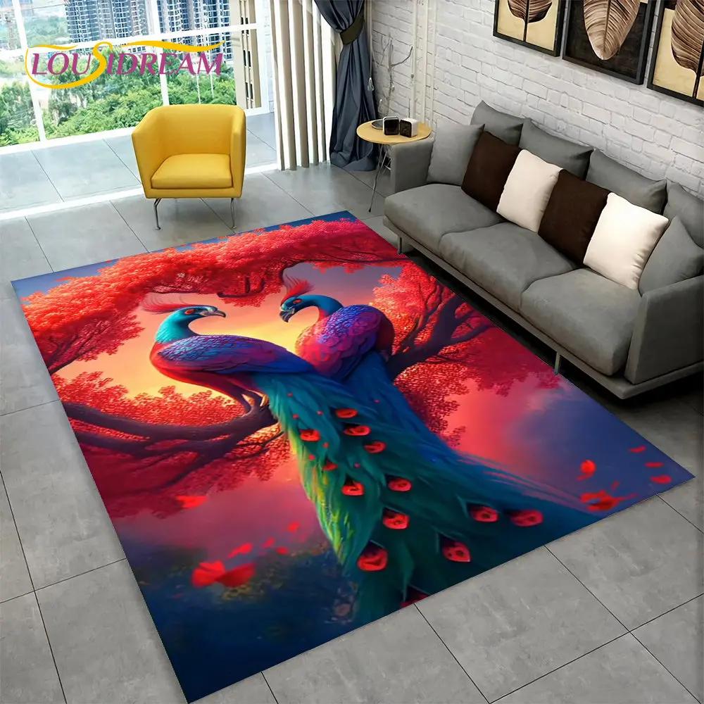 Bird Exquisite Peacock Animal Area Rug,Carpet for Home Living Room Bedroom Sofa Doormat Kitchen Decoration,Non-slip Floor Mats