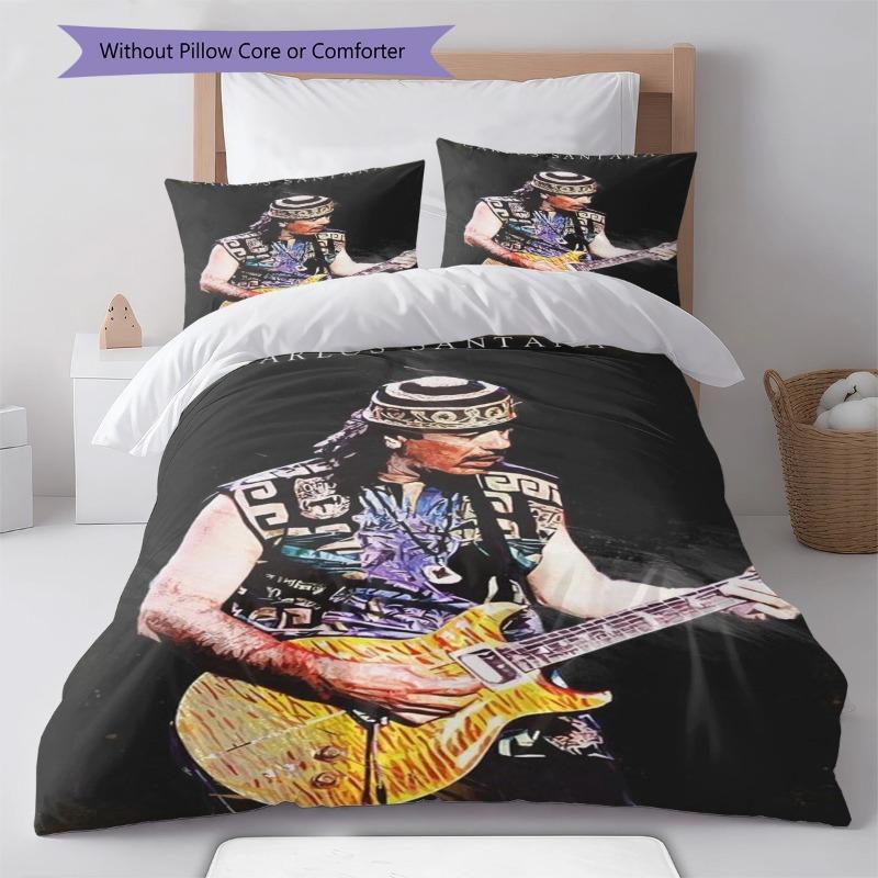 Carlos Santana Guitar Player Rock Music Portrait Print Duvet Cover Set 3 Pieces Guitarist Art Bedding Bedroom Decor Without Pillow Core Comforter