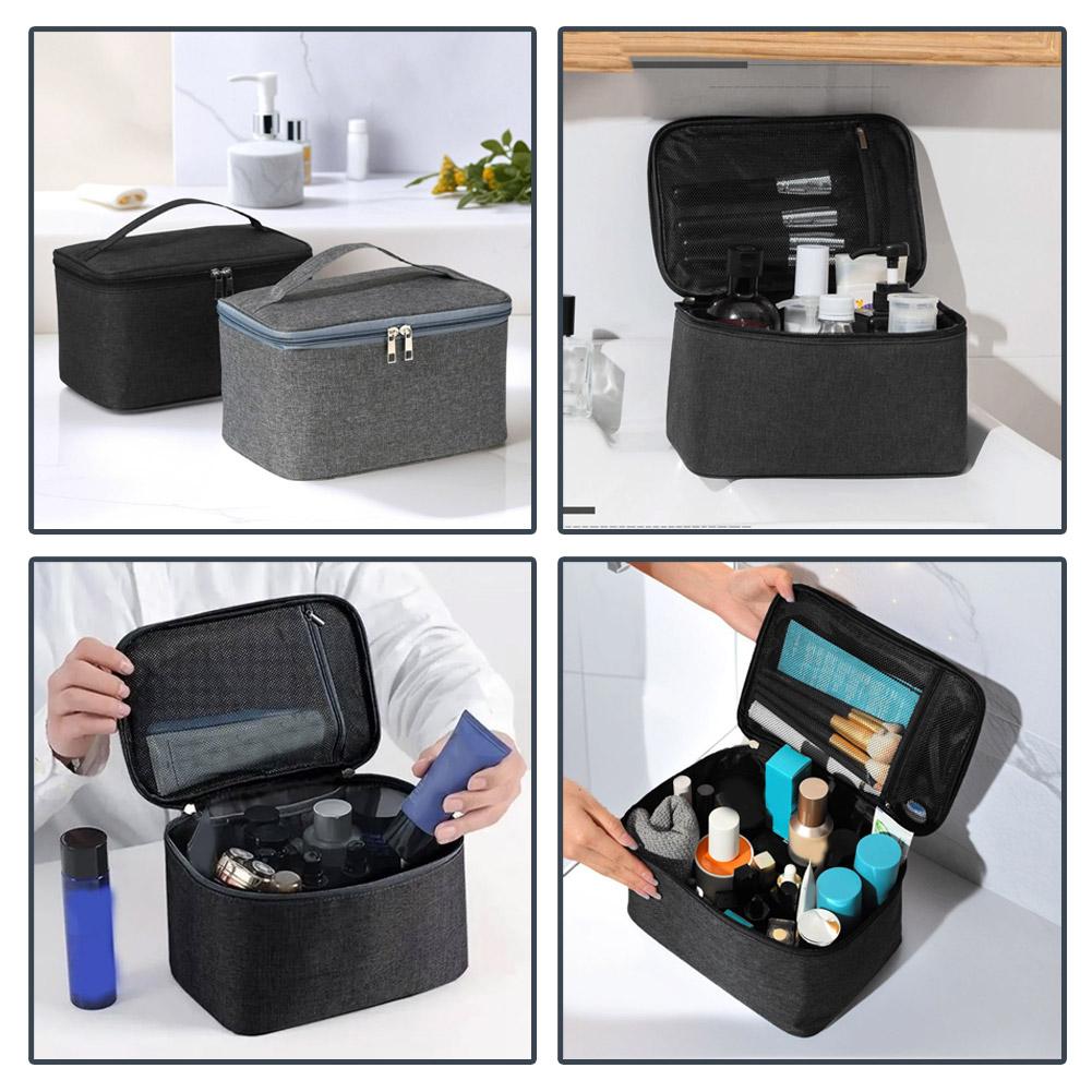 1pc Business Trip Toiletry Bag Double Layer Large Capacity Water-resistant Oxford Cloth Cosmetic Bag Portable Storage Handbag